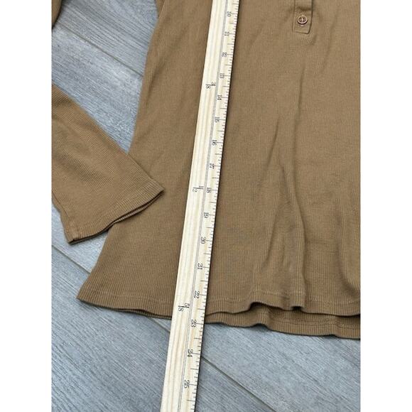 Nili Lotan Womens Henley Long Sleeve T-Shirt Crew Neck Ribbed Knit Brown Size M - Picture 7 of 7